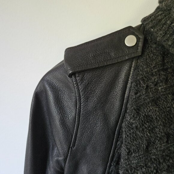 All Saints Wrap Cable Jacket Genuine Goat Leather Size 0 Black Draped Open Front - Picture 9 of 16